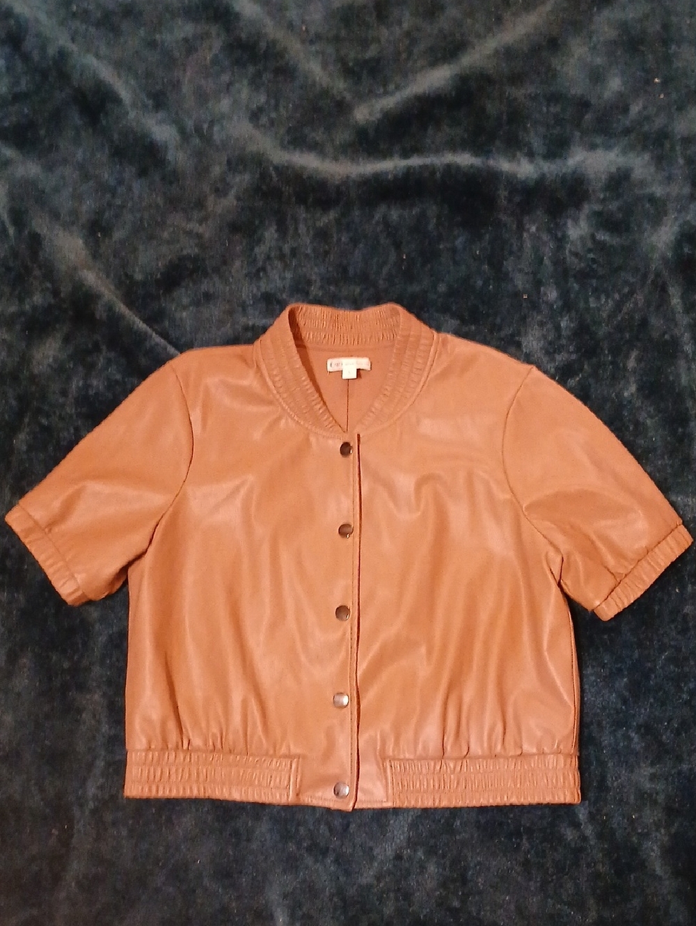 EUC Cato Short-Sleeve Faux Leather Bomber Jacket - Tan